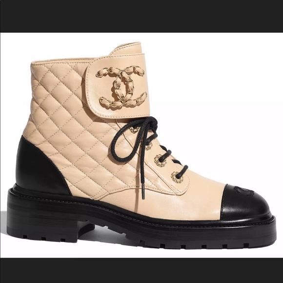 Chanel 20A Beige Short Combat Boots - Picture 3 of 14